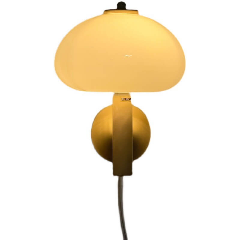 Contemporary Nordic Milk White Iron Glass Dome Mushroom 1-Light Wall Sconce Lamp For Bedroom