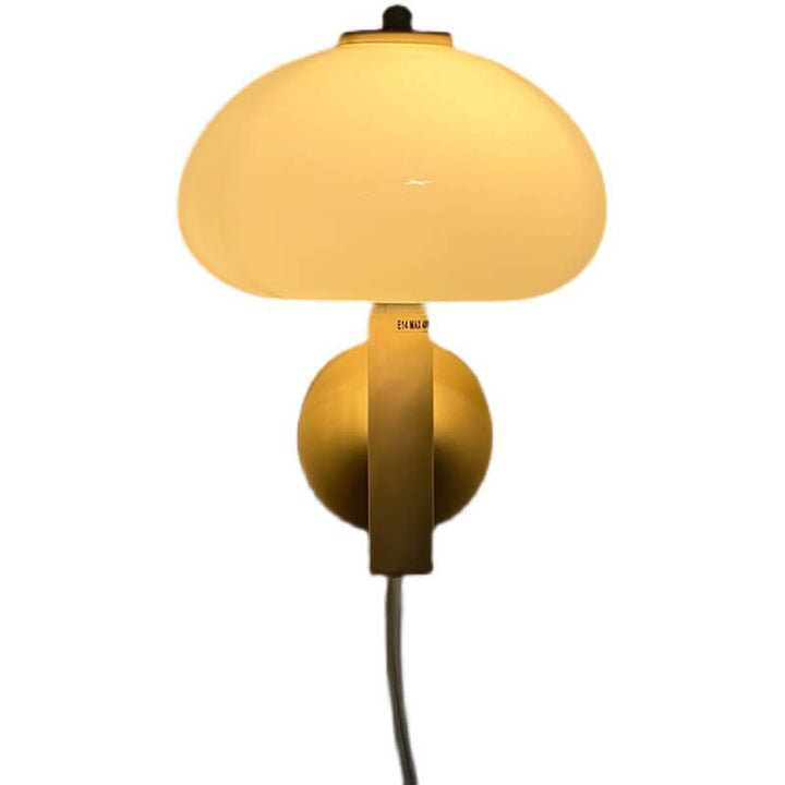 Contemporary Nordic Milk White Iron Glass Dome Mushroom 1-Light Wall Sconce Lamp For Bedroom