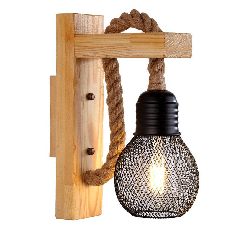 Traditionelle Vintage Holzbalken Eisenkäfig 1-Licht Wandleuchte Lampe für Wohnzimmer 