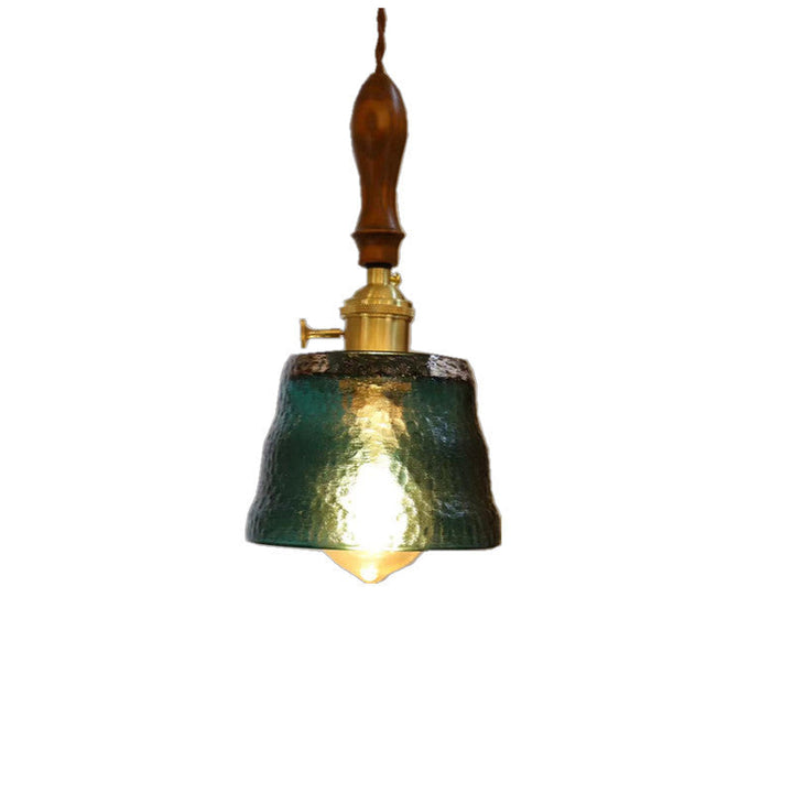 Lámpara colgante de 1 luz con pantalla de vidrio ondulado de nogal Art Deco moderno para sala de estar 