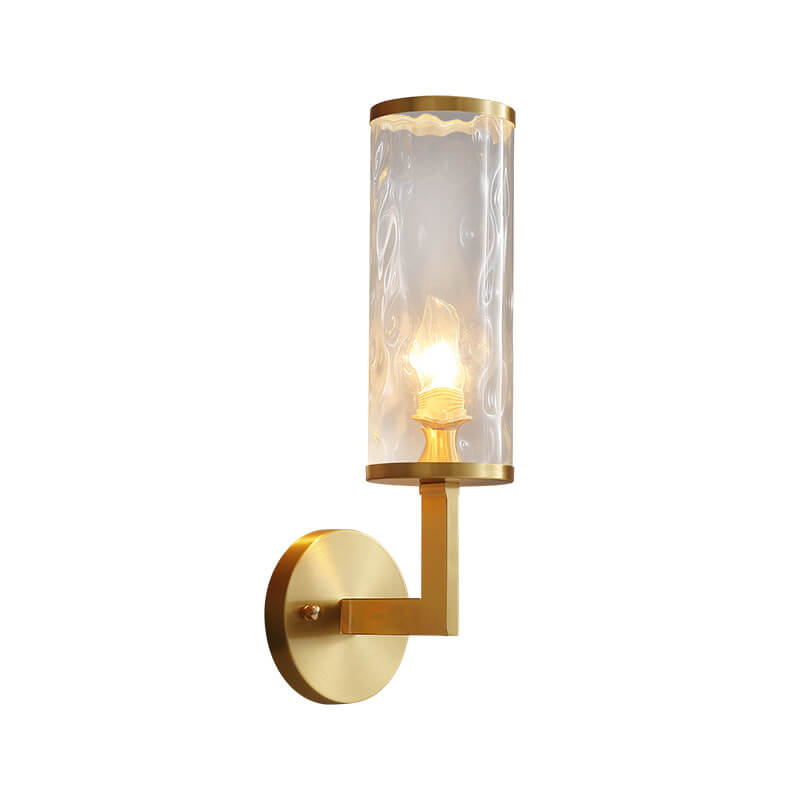 Modern Luxury Textured Glass Column Brass 1-Light Wall Sconce Lamp for Living Room