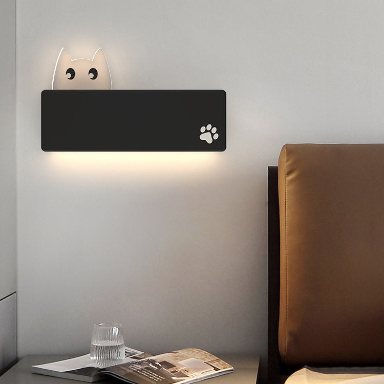 Applique Murale LED en Fer Rectangulaire avec Motif de Chat Animal de Dessin Animé Simplicité Moderne pour Salon 