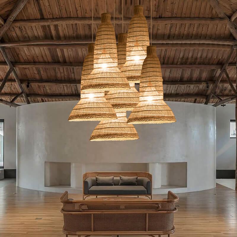 Chinese Zen Bamboo Weaving Cage 1-Light Pendant Light