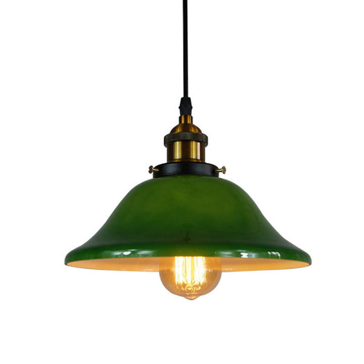 Pantalla de vidrio ahumado verde esmeralda retro contemporánea de 1 luz para lámpara colgante para comedor 
