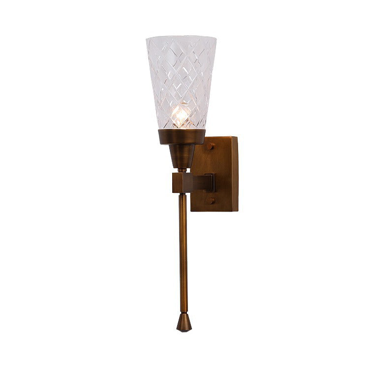 Lampe murale à un feu en verre de cuivre sculpté en cylindre traditionnel français pour salon 