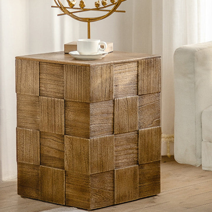 Traditioneller Vintage Quadratischer Massivholz Beistelltisch 1-Etage Für Wohnzimmer 