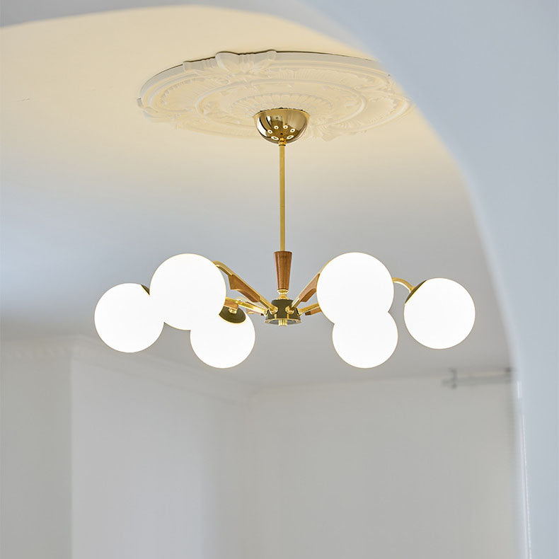 Lámpara de Araña Tradicional Francesa de Orbe de Cobre y Madera con Vidrio de 3/6/8 Luces para la Sala de Estar 