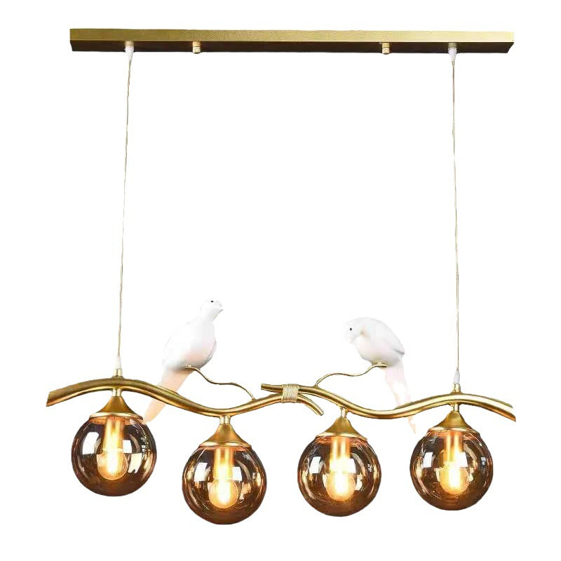 Contemporary Creative Resin Bird Glass Ball Shade 4-Light Island Light Chandelier For Living Room