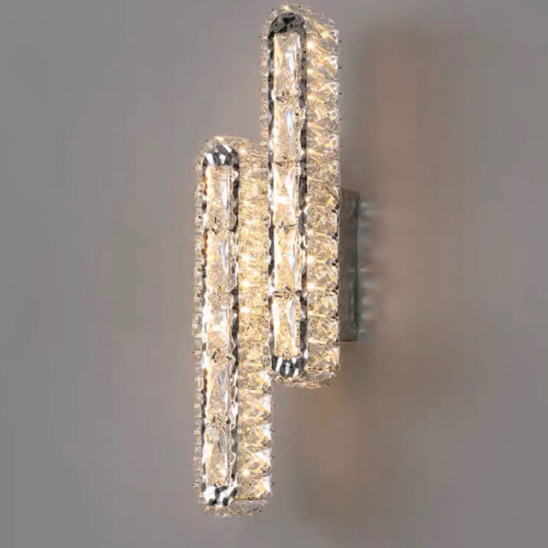 Modern Luxury Stainless Steel Crystal Elliptical Strip LED Wall Sconce Lamp For Living Room
