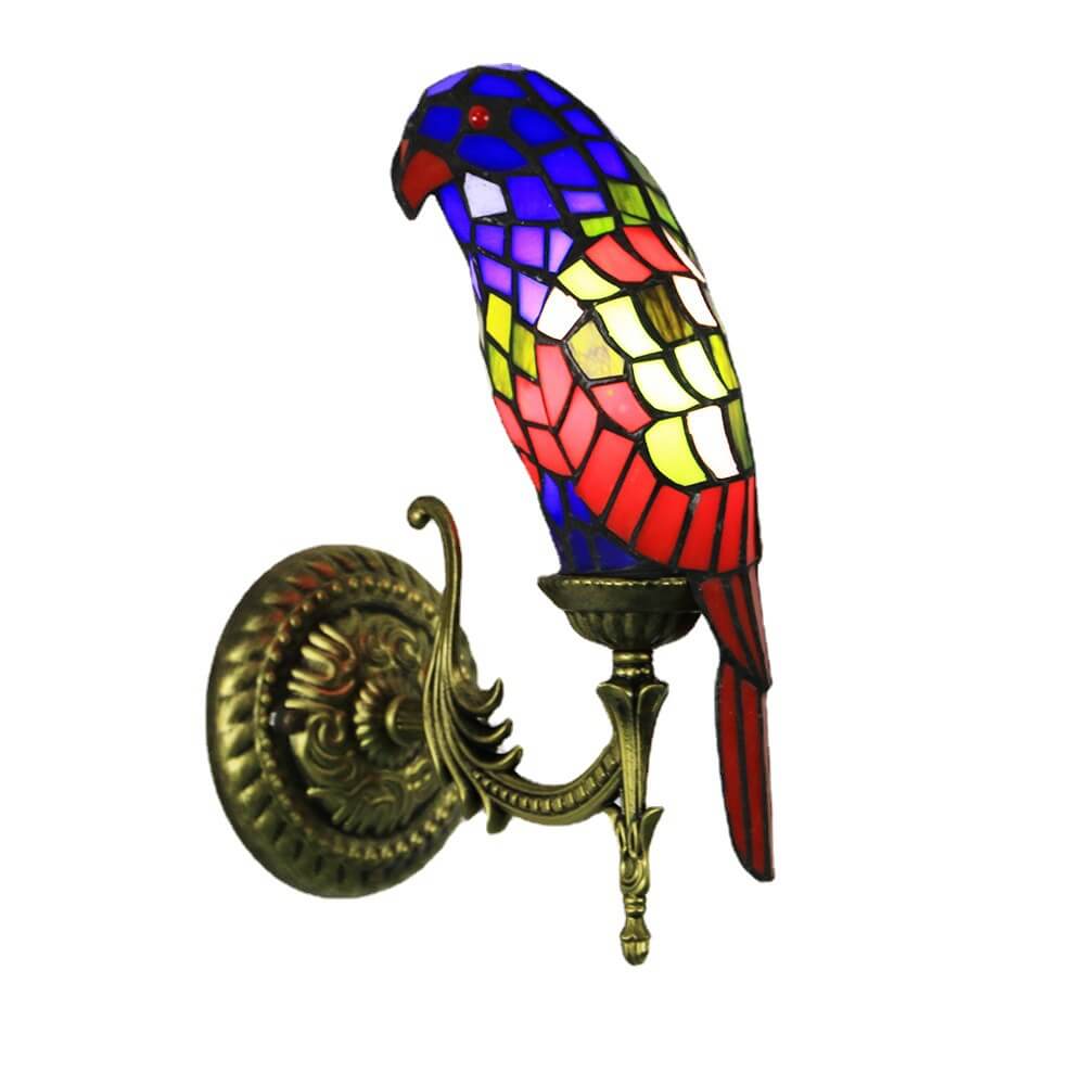 Applique murale à 1 lumière en verre teinté perroquet vintage Tiffany 