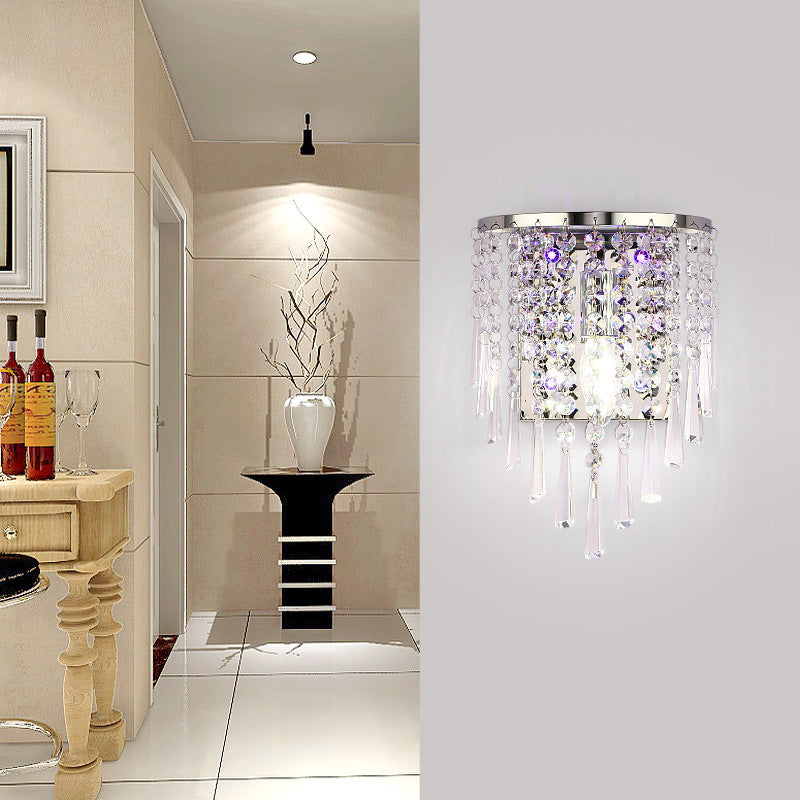 Moderne Luxus Halb Runde Achteckige Perlen Edelstahl Kristall 1-Licht Wand Leuchte Lampe Für Wohnzimmer 