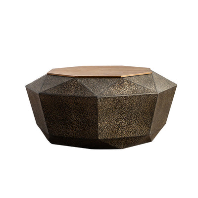 Mesa de café geométrica de hierro y madera de pino con diseño retro contemporáneo de 1 estante para sala de estar 