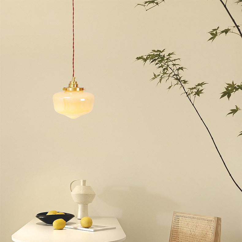 Lustre suspendu en laiton et verre nordique contemporain à 1 lumière pour salon 