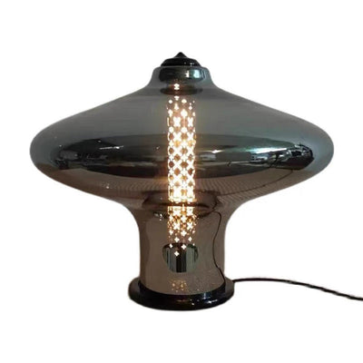 Moderne minimalistische geometrische rauchgraue Glas-Hardware-LED-Tischlampe für das Home Office 