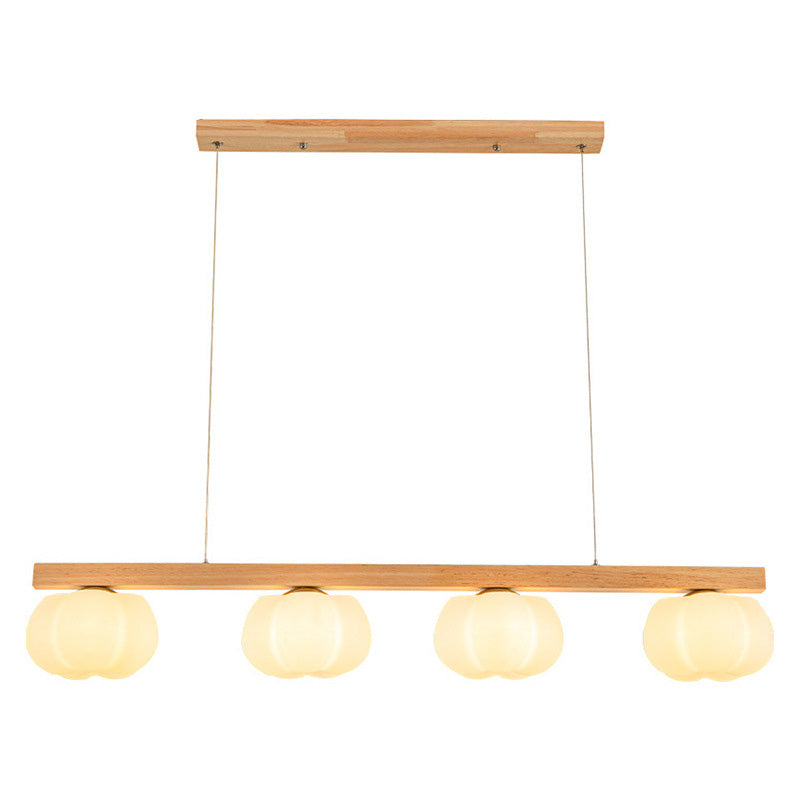 Traditional Japanese Wood Grain Iron Plastic Cotton Shade 4-Light Island Light Chandelier For Living Room