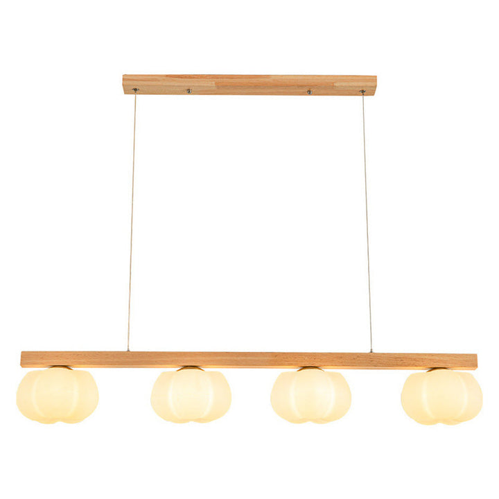 Traditional Japanese Wood Grain Iron Plastic Cotton Shade 4-Light Island Light Chandelier For Living Room