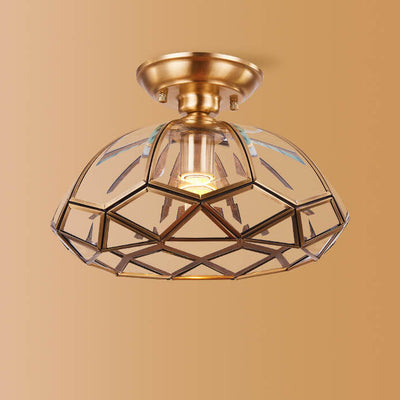 Modern Simple All-Copper Glass Flower-Shaped 1-Light Semi-Flush Mount Ceiling Light