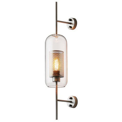 Contemporary Industrial Cylinder Glass Shade Iron Finish Frame 1-Light Wall Sconce Lamp For Bedroom