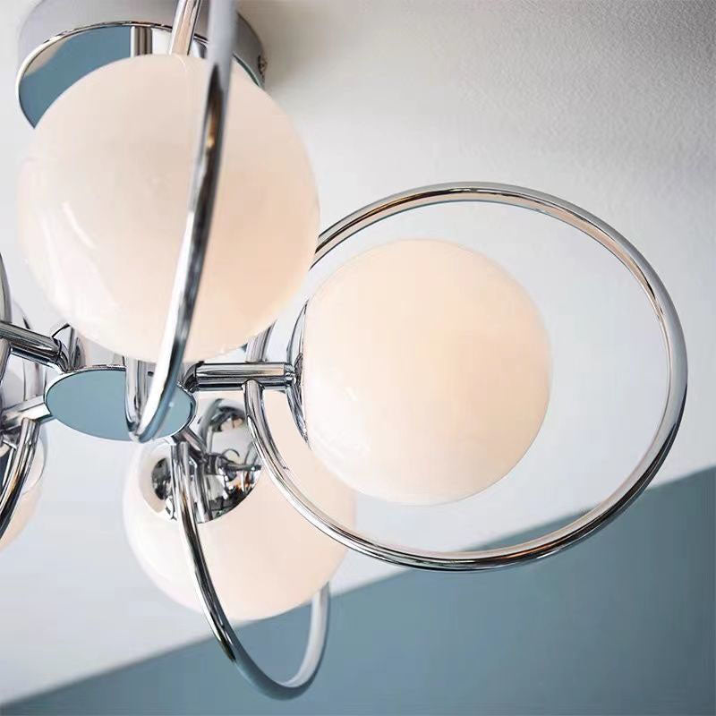 Plafonnier semi-encastré traditionnel vintage en fer avec boule en verre cercle 3/5 lumières pour salon 