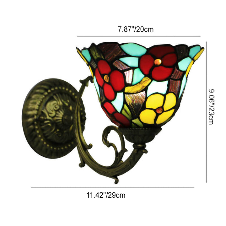 Applique murale 1 lumière en verre teinté en alliage de zinc Tiffany Flower Cup 