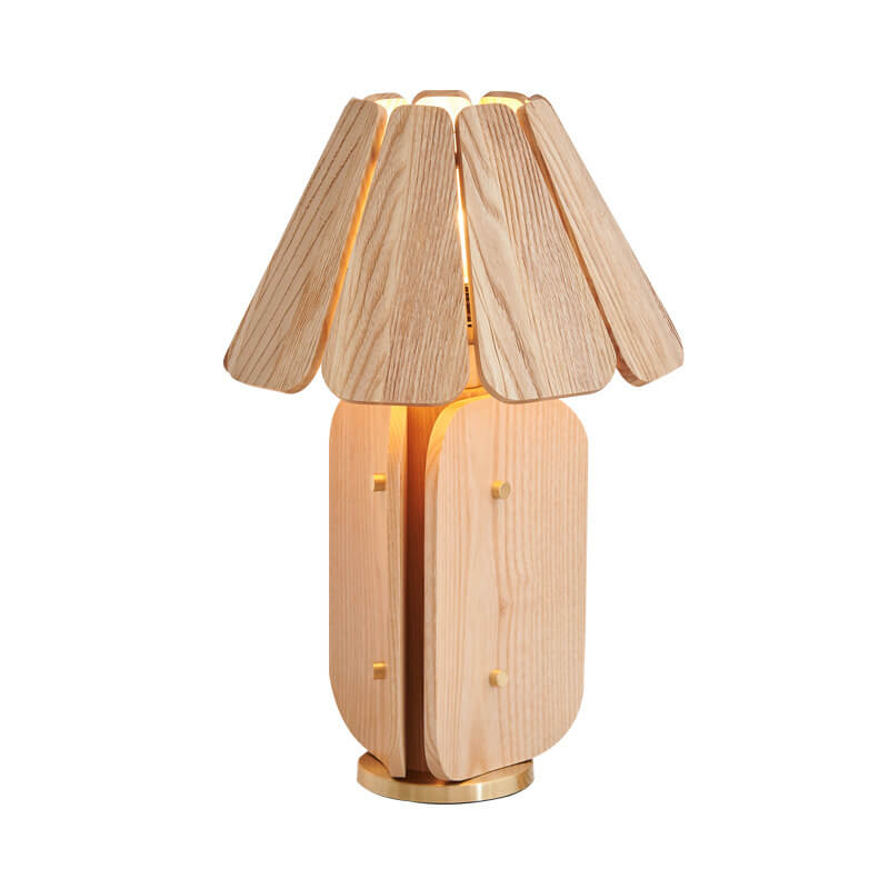 Japanese Wabi-Sabi Style Umbrella-Shaped Wood Brass Base 1-Light Table Lamp