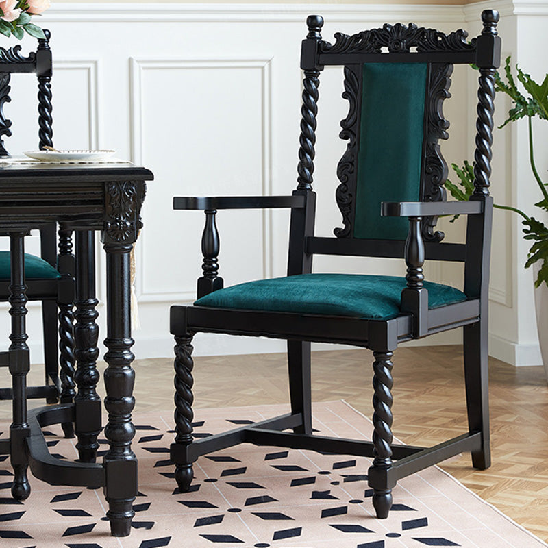 Chaise de salle à manger avec dossier carré en bois traditionnel vintage à cadre incurvé 