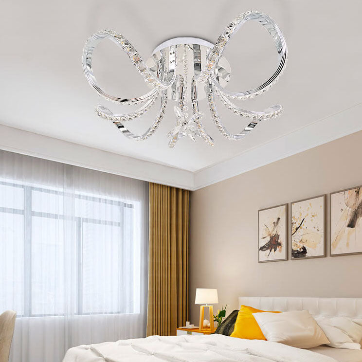 Moderne luxuriöse Deckenleuchte aus Kristall und Aluminiumlegierung in Blumenform mit LED, halb bündig montiert, für das Wohnzimmer 