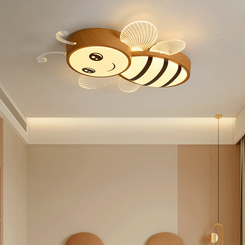 مصباح سقف للأطفال عصري بإضاءة LED من الأكريليك على شكل طائرة نحلة كرتونية بتصميم خشبي إبداعي لغرفة المعيشة 