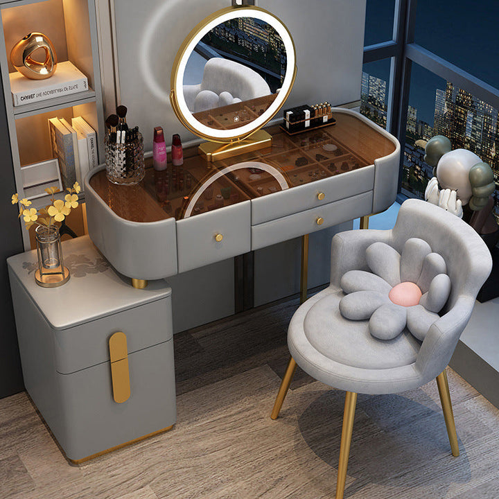 Tabouret de coiffeuse rond en velours à fleurs créatives contemporaines avec dossier et accoudoirs en métal pour chambre 