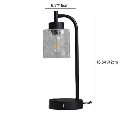 Modern Simple Iron Glass Cylinder Dual USB Touch 1-Light Table Lamp