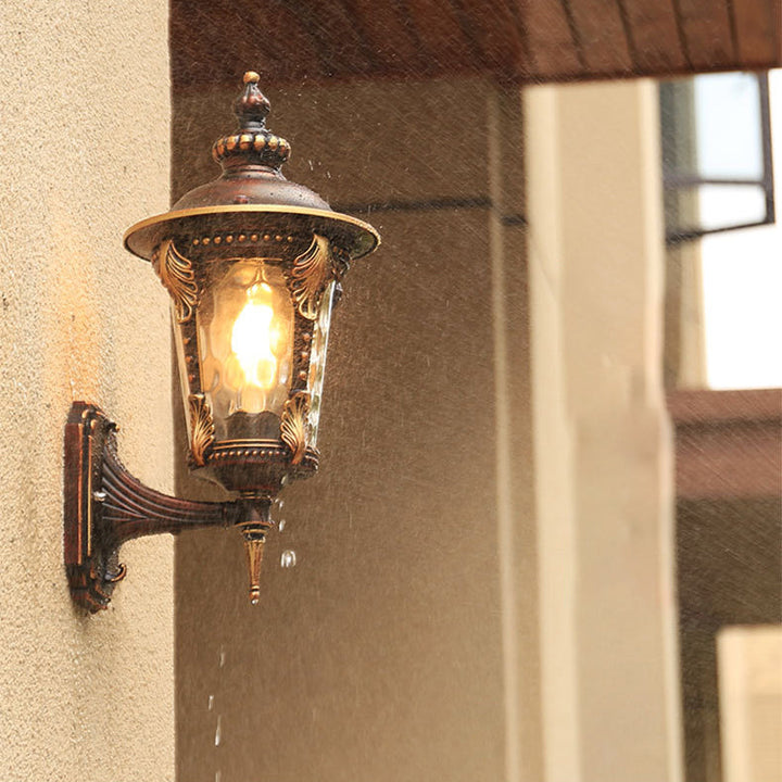 Traditional European Cylinder Quadrilateral Aluminum Glass 1-Light Wall Sconce Lamp For Outdoor Patio