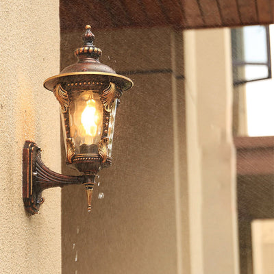 Traditionelle europäische Zylinder-Viereck-Aluminiumglas-Wandleuchte mit 1 Licht für die Außenterrasse 