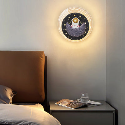 Zeitgenössische kreative Sternenhimmel Mond Harz Astronaut Runde LED Wandleuchte Lampe für Wohnzimmer 