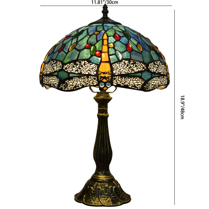 Lámpara de mesa Tiffany tradicional libélula de vidrio tintado de 1 luz para estudio 