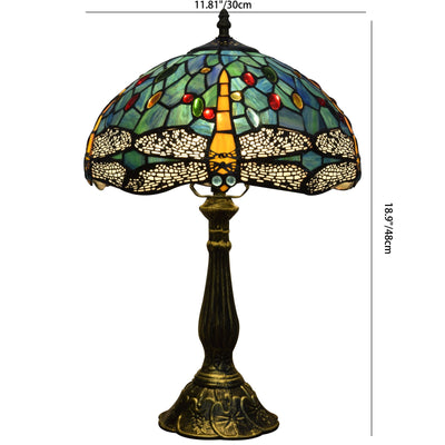 Traditionelle Tiffany Vintage Libelle Buntglas 1-Licht Tischlampe für Arbeitszimmer 