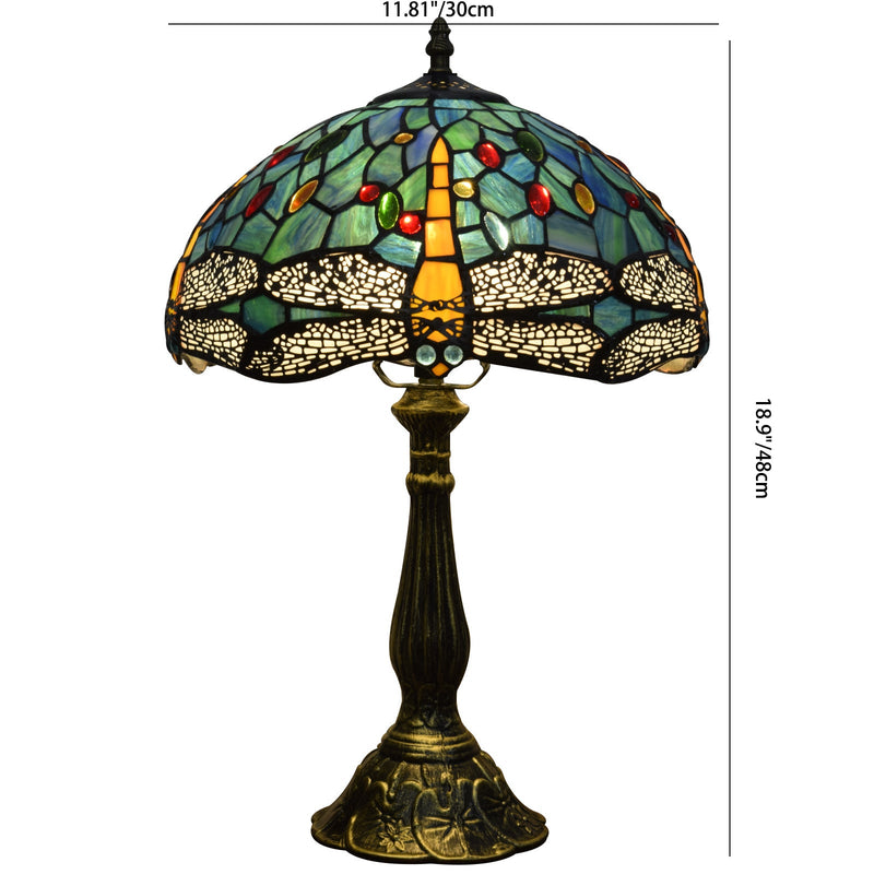 Traditionelle Tiffany Vintage Libelle Buntglas 1-Licht Tischlampe für Arbeitszimmer 
