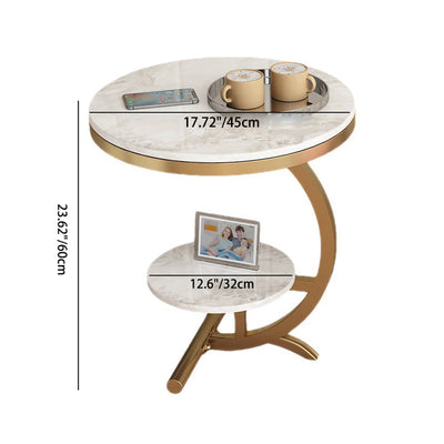 Table d'appoint ronde en marbre minimaliste moderne à 2 niveaux pour salon 