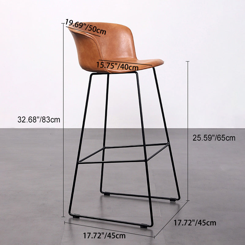 Tabouret de bar contemporain rétro carré en cuir de selle en acier inoxydable avec dossier et repose-pieds pour salle à manger 