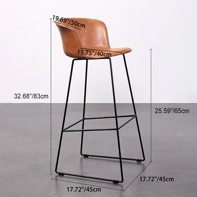 Tabouret de bar contemporain rétro en cuir carré avec dossier en acier inoxydable et repose-pieds pour salle à manger 