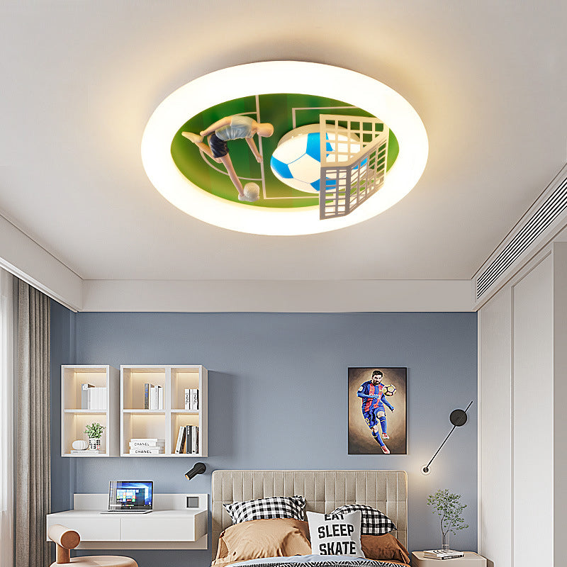 Modern Art Deco Soccer Round Acrylic Iron LED Flush Mount Ceiling Light For Living Room