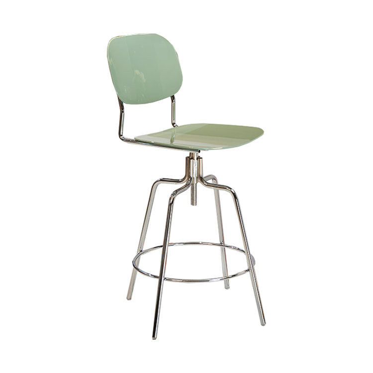 Zeitgenössischer skandinavischer quadratischer Barhocker mit Kunststoff-Metallrahmen, Rückenlehne und Fußstütze für das Esszimmer 
