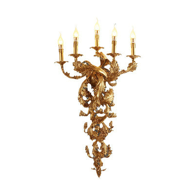 Traditionelle französische Vollkupfer geschnitzte Lampe Arm Palace Kandelaber 5-Licht Wandleuchte Lampe für Wohnzimmer 