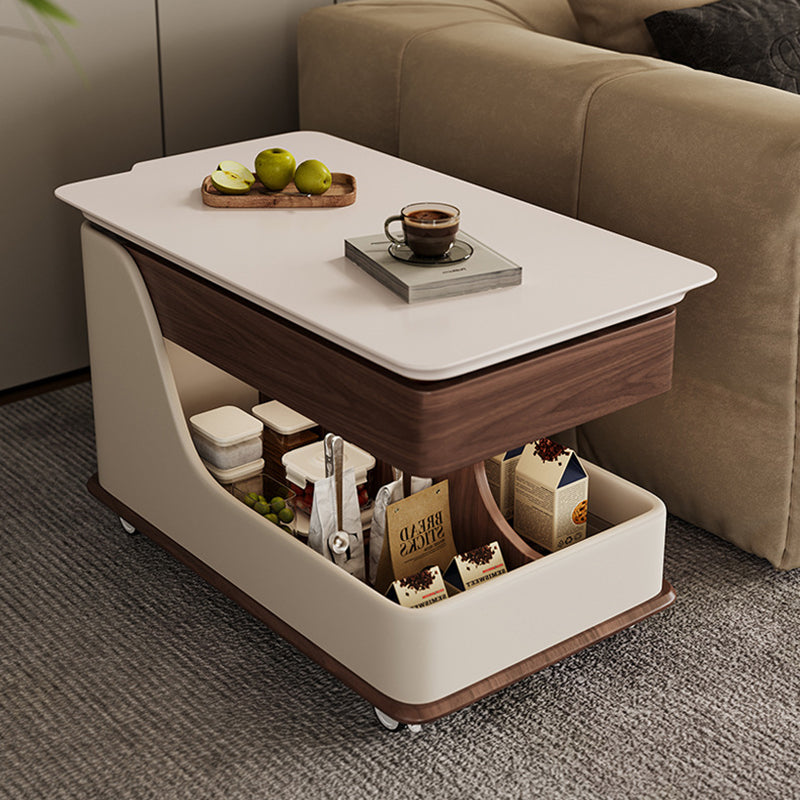 Table de bout en bois rectangulaire rétro contemporain avec plateau à 4 rangements amovibles pour salon 