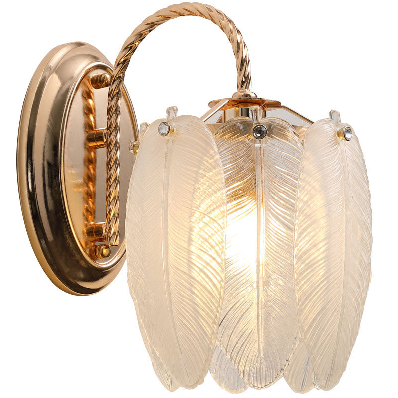 French Creative Cream Feather Cylinder Glass Iron 1-Light Wall Sconce Lamp