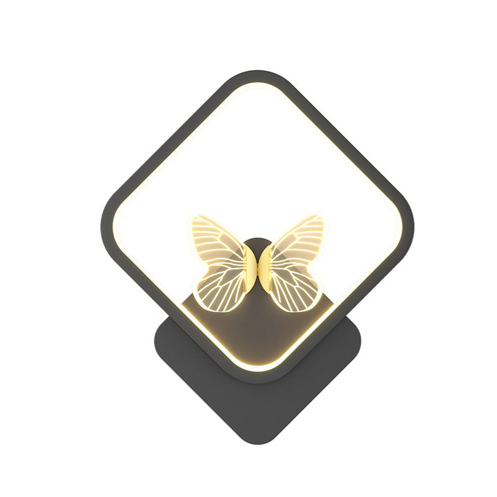 Modern Art Deco Butterfly Iron Silicone Square Round Frame Design LED Wall Sconce Lamp For Bedroom