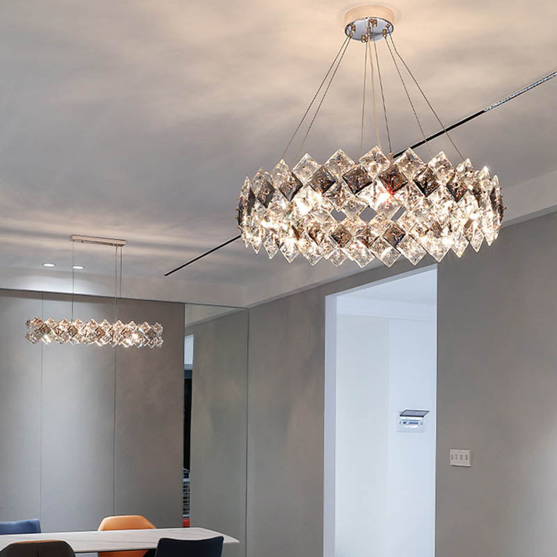 Lustre contemporain en cristal de luxe avec matériel plaqué en cercle de diamant 5/6/7/8/10/14 lumières pour salon 