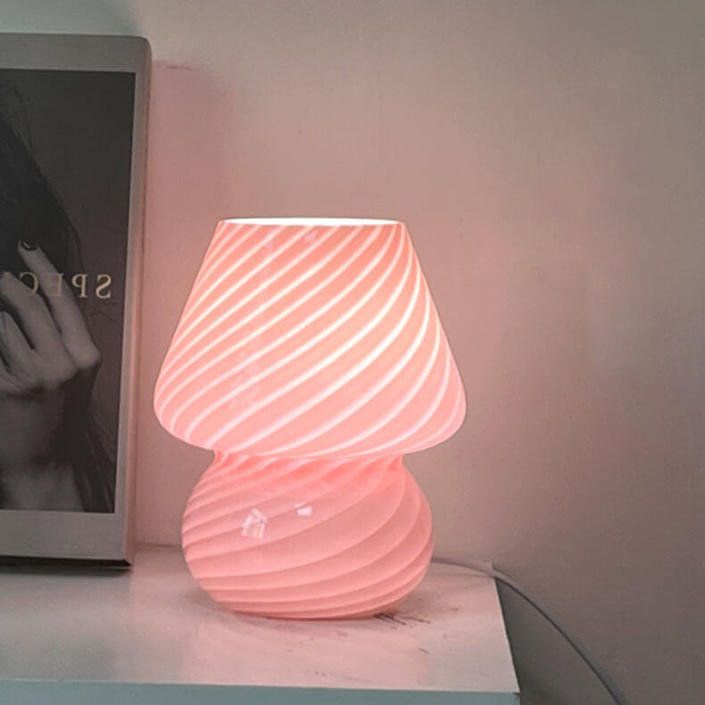 Modern Minimalist Striped Mushroom Glass 1-Light Table Lamp