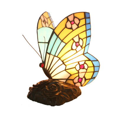Tiffany Vintage Butterfly Shape Stained Glass 1-Light Table Lamp