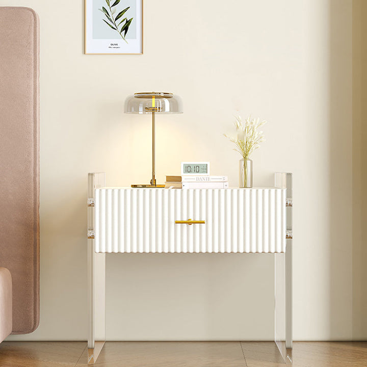 Modern Luxury Rectangular Table Top Acrylic Pine Wood Nightstand 1-Drawer For Bedroom