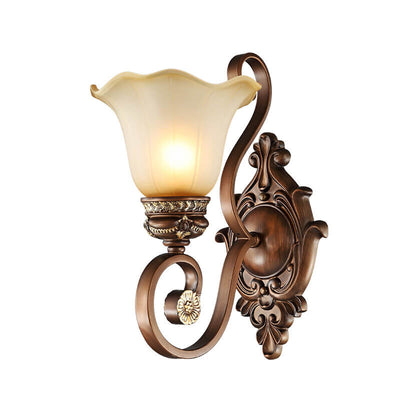 Traditional Vintage Iron Glass Flower Shape 1-Light Wall Sconce Lamp For Hallway